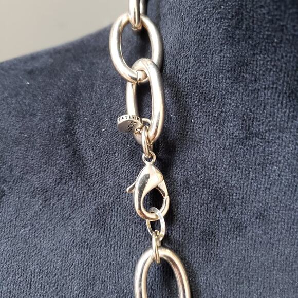 Loft Women Fashion Silver Tone Pave Rhinestone Bold Link Necklace w/ Lobster - Picture 7 of 8